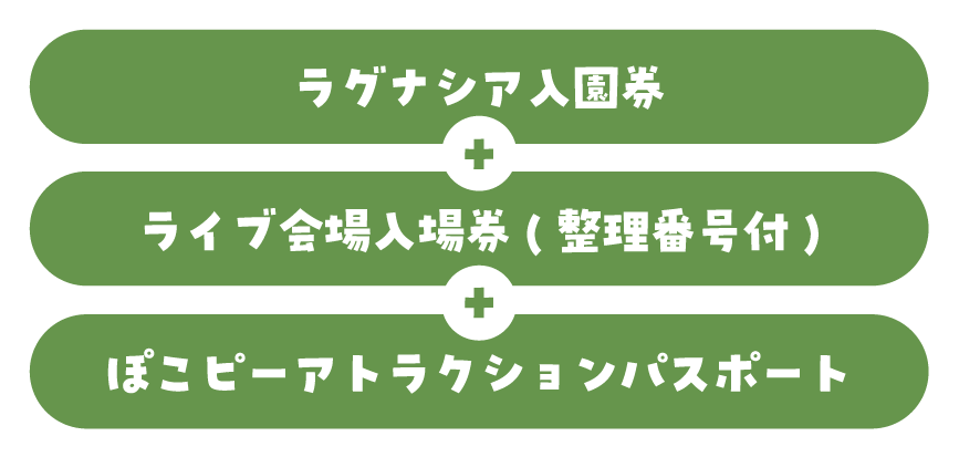 ラグナシア入園+ライブ会場入場券+ぽこピーアトラクションパスポート