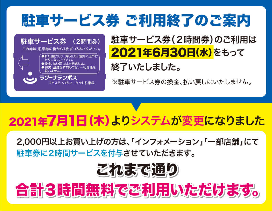 駐車サービス券終了のご案内